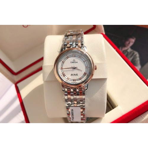 Omega De Ville SS/RG 28mm White Dial Real Diamond on SS Bracelet EAT1376