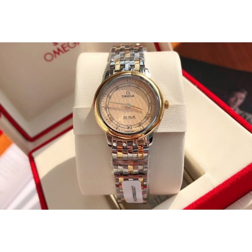 Omega De Ville SS/RG 28mm Gold Dial Real Diamond on SS Bracelet EAT1376