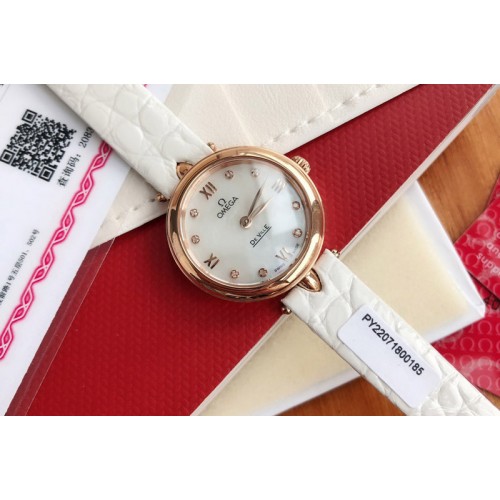 Omega De Ville RG/YG/SS 28mm White/Black Dial on Leather strap Cal.4061