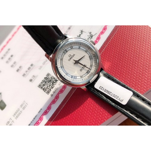 Omega De Ville SS 28mm White Dial Real Diamond on Black Leather Strap EAT1376