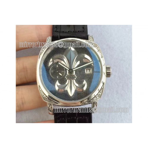 Panerai Radiomir 47mm 925 Silver Engraved Case Chrome Heart Flower Dial On Black Strap Panerai Radiomir 47mm 925 Silver Engraved Case Chrome Heart Flower Dial On Black Strap