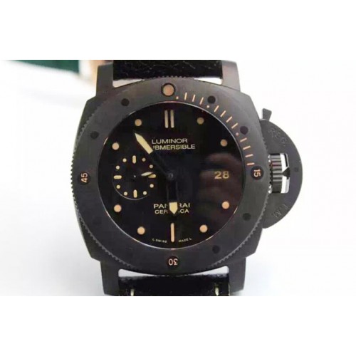 Panerai PAM 508 P V6F 1:1 Best Edition Lite Real Ceramic on Black Distressed Calfskin Strap P9000