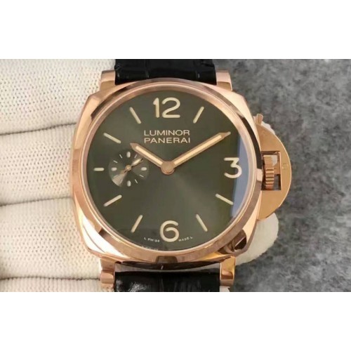 Panerai PAM6 77 Luminor Due 3 Days Acciaio RG V6F Best Edition on Black Leather Strap P.1000