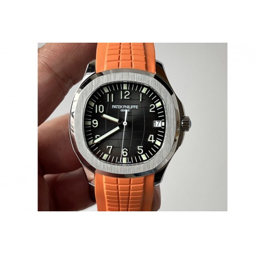 Patek Philippe Aquanaut 5167R SS 3KF Best Edition Black Dial on Orange Rubber Strap A324 Super Clone