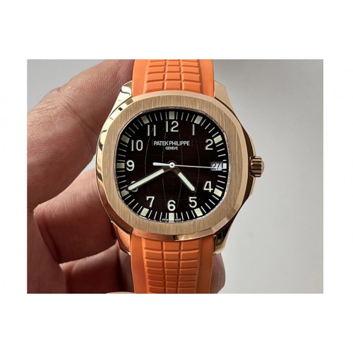 Patek Philippe Aquanaut 5167R RG 3KF Best Edition Black Dial on Orange Rubber Strap A324 Super Clone