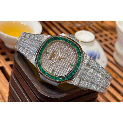 Patek Philippe Nautilus 5711 SS MS Factory Full Diamonds Green Diamonds Bezel Diamonds Dial on Diamonds Bracelet A324