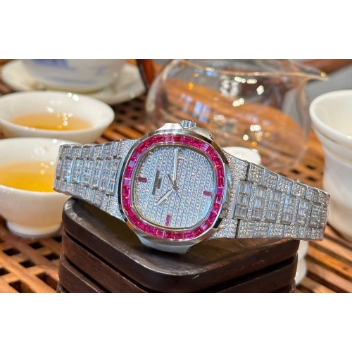 Patek Philippe Nautilus 5711 SS MS Factory Full Diamonds Purple Diamonds Bezel Diamonds Dial on Diamonds Bracelet A324