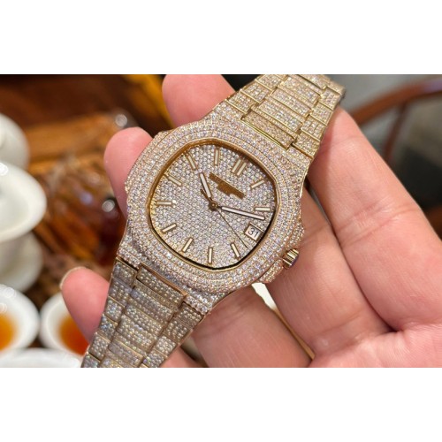 Patek Philippe Nautilus 5711 Yellow Gold MS Factory Full Diamonds Bezel & Dial on Diamonds Bracelet A324