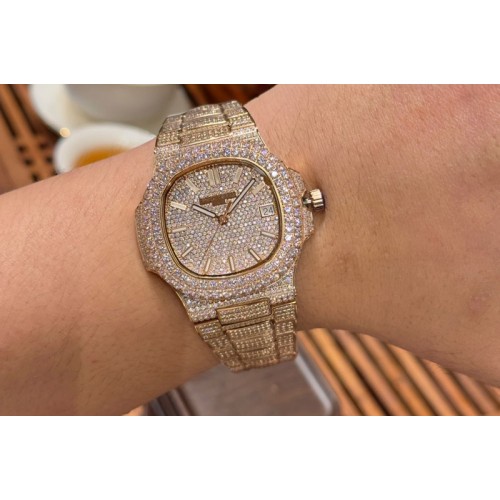 Patek Philippe Nautilus 5711 Rose Gold MS Factory Full Diamonds Bezel & Dial on Diamonds Bracelet A324