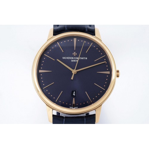 Vacheron Constantin Patrimony Date RG PPF 1:1 Best Edition Blue Dial on Blue Leather Strap MIYOTA 9015
