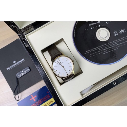 Vacheron Constantin Patrimony YG 1:1 Best Edition White Dial on Brown Leather Strap SW300