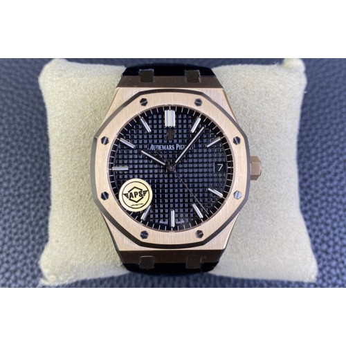 Audemars Piguet Royal Oak 41mm 15500 RG APSF 1:1 Best Edition Black Textured Dial on RG Bracelet SA4302 Super Clone
