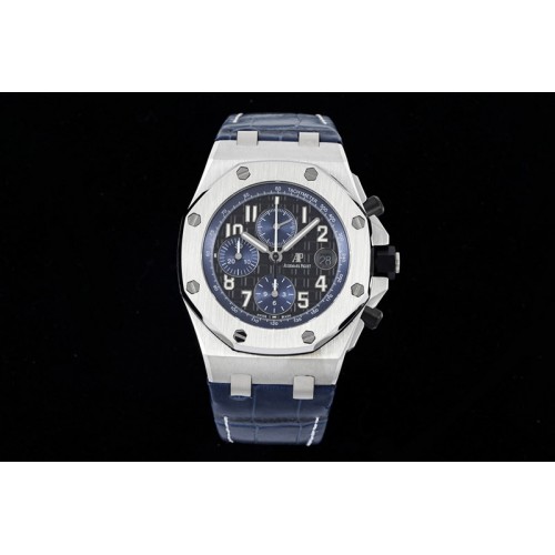 Audemars Piguet Royal Oak Offshore 42mm SS APF 1:1 Best Edition Black/Blue Dial on Blue Leather Strap A3126