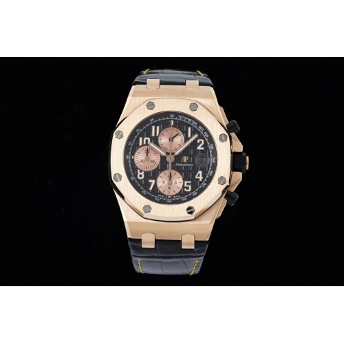 Audemars Piguet Royal Oak Offshore 42mm RG Bezel APF 1:1 Best Edition Black/RG Dial on Black Leather Strap A3126
