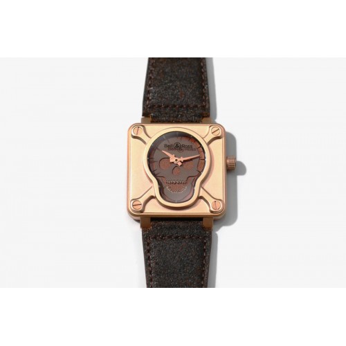 Bell&Ross BR01 Bronze BRSF 1:1 Best Edition Brown Skull Dial on Brown/Black Leather Strap A2824