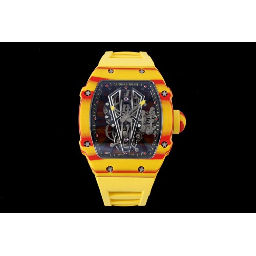 Richard Mille RM027-03 Real Tourbillon RMF Best Edition Orange/Red Carbon Skeleton Dial on Yellow Rubber Strap