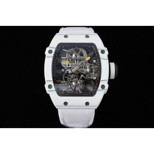 Richard Mille RM027-02 Nadal Real Tourbillon RMF Best Edition White Forge Carbon Black Inner Bezel on White Nylon Strap