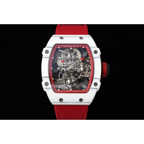 Richard Mille RM027-02 Nadal Real Tourbillon RMF Best Edition White Forge Carbon Red Inner Bezel on Red Nylon Strap