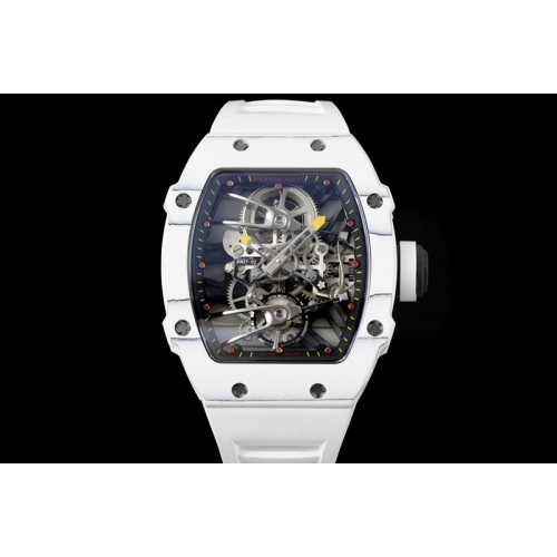 Richard Mille RM027-02 Nadal Real Tourbillon RMF Best Edition White Forge Carbon Black Inner Bezel on White Rubber Strap