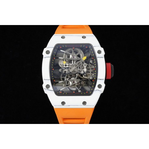 Richard Mille RM027-02 Nadal Real Tourbillon RMF Best Edition White Forge Carbon Black Inner Bezel on Orange Rubber Strap