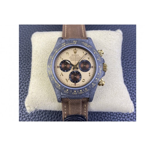 Rolex Daytona DIW Carbon DIWF Best Edition Gold Dial Arabic Markers on Black Nylon Strap A7750