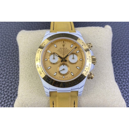 Rolex Daytona DIW White Carbon/YG DIWF Best Edition Gold Dial on Black Nylon Strap A7750